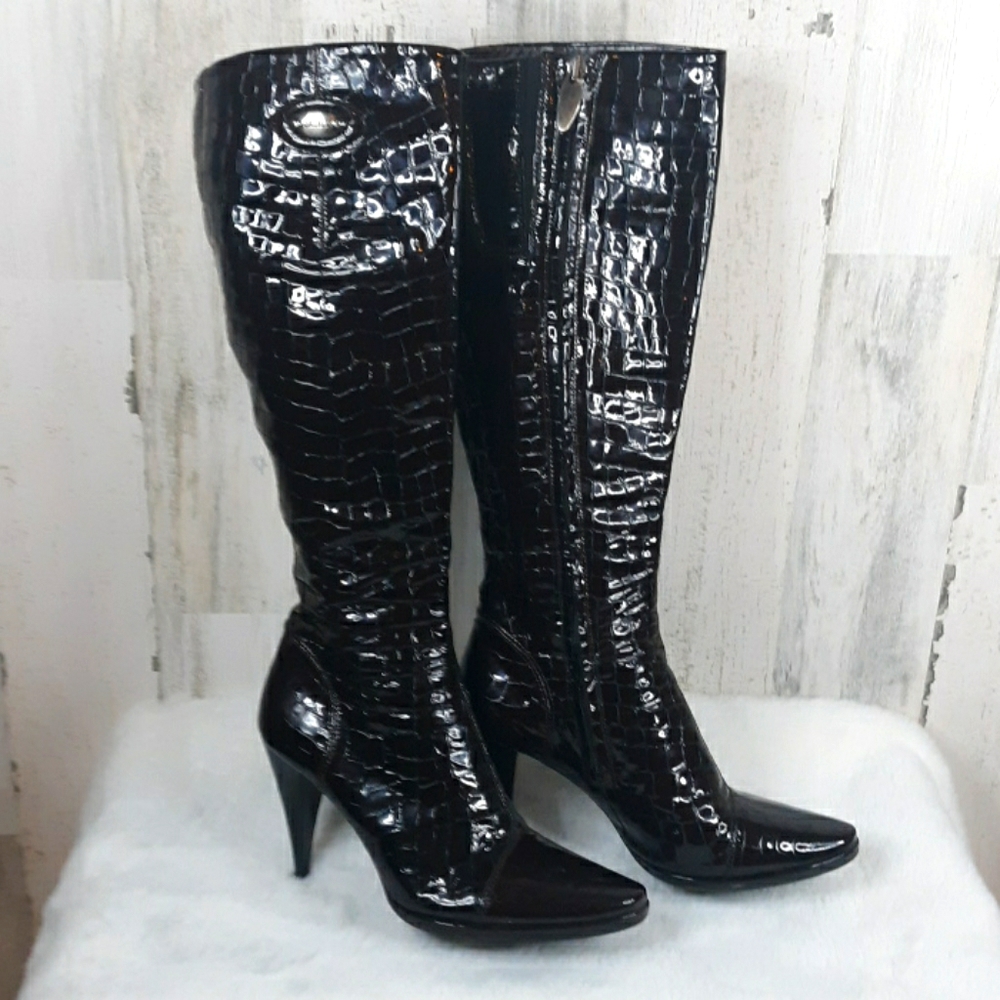 Loriblu StilettoBlack/BurgandyQuilted Leather Boot